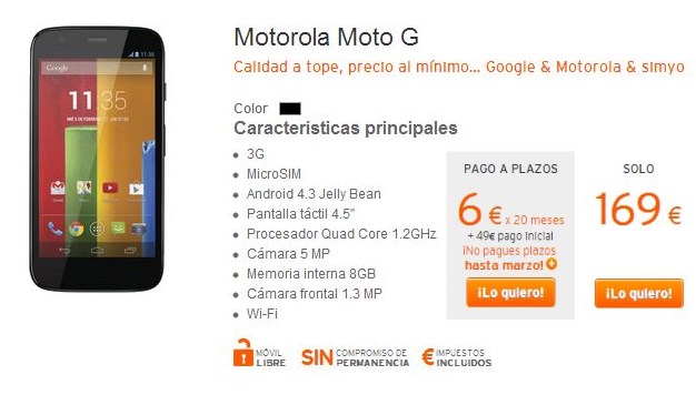 Motorola Moto G en simyo