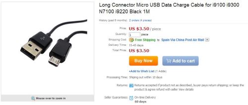Long Connector Micro USB Data Charge Cable