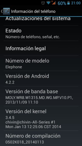 Version Android Elephone p7 mini
