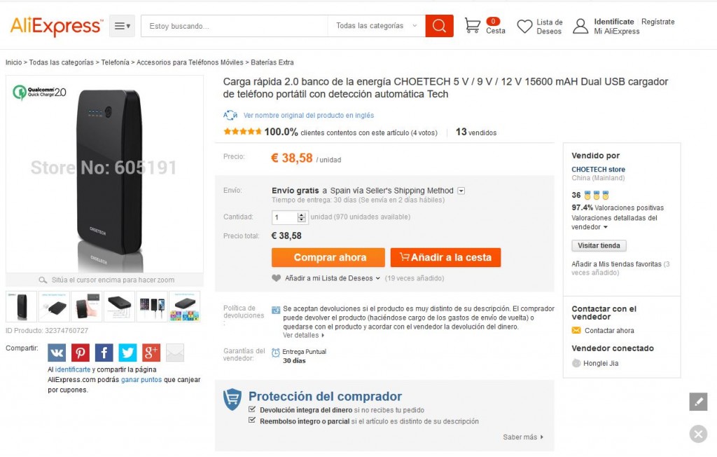 Carga rápida 2.0 CHOETECH 5 V _ 9 V _ 12 V