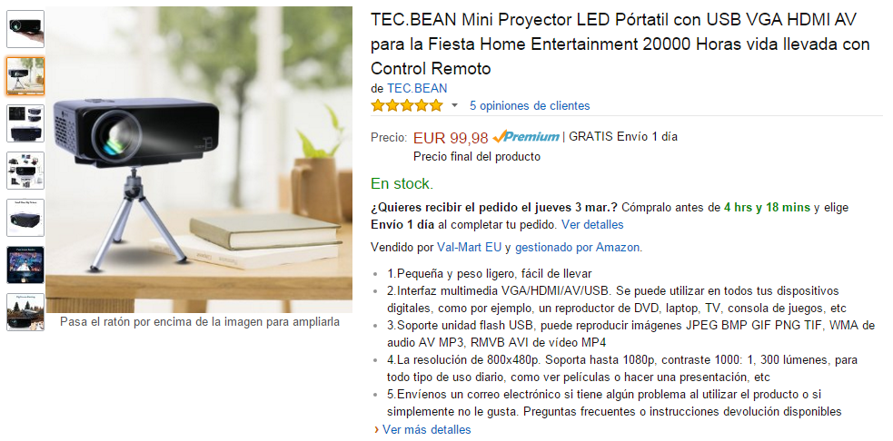 TEC.BEAN Mini Proyector LED