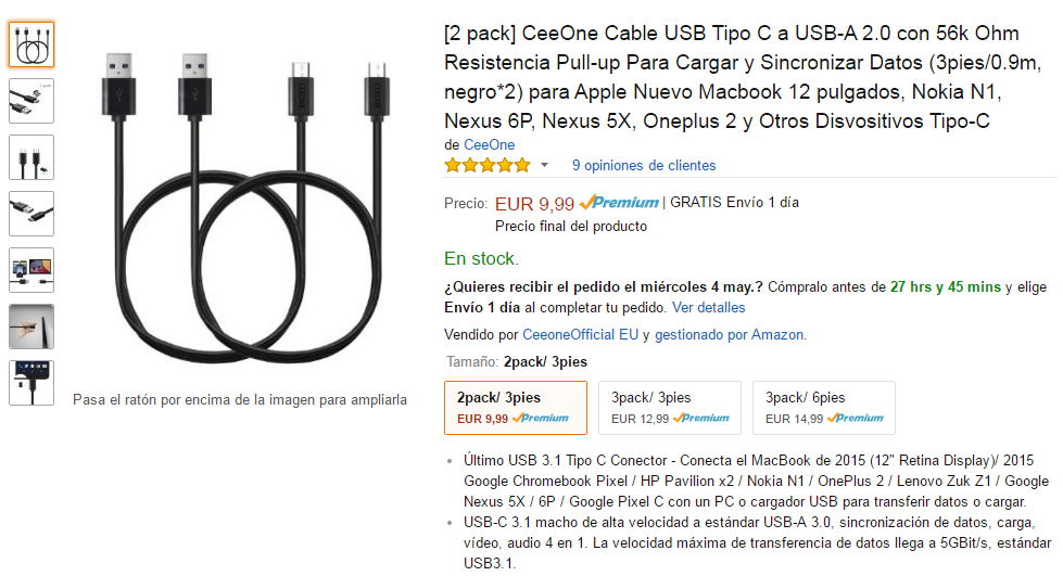 CeeOne Cable USB Tipo C
