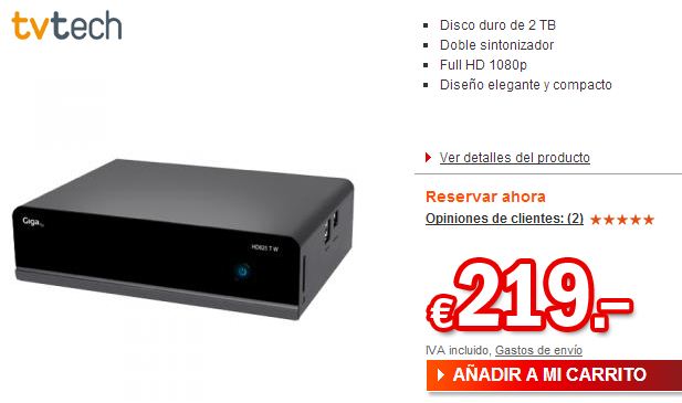 Disco duro multimedia de 2TB - GigaTV HD835 T, Doble sintonizador TDT, 1080p