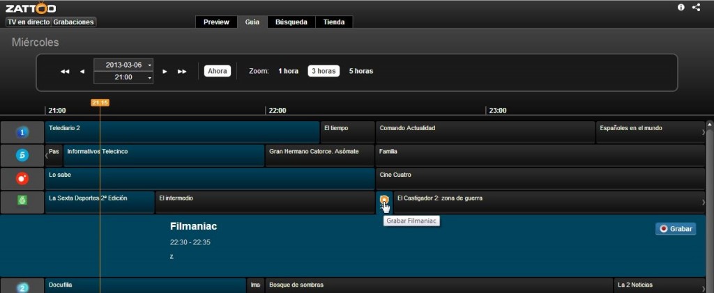 Zattoo programar grabacion